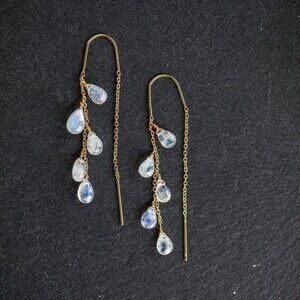 Lovely Rainbow Moonstone Threader Earrings Gemstone Dangle Earring June Birthday